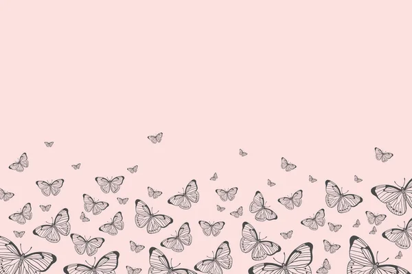 Hintergrund Mit Schmetterlingen Vektorhintergrund Mit Schmetterlingen Mit Kritzeleien Lineare Darstellung — Stockvektor
