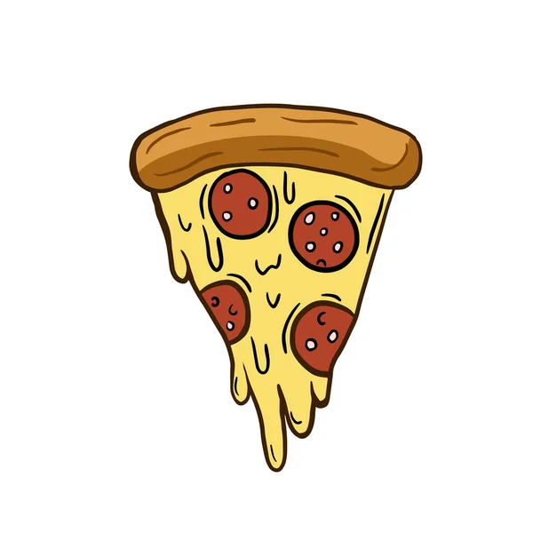 Slice Pizza Vector Freehand Drawing Illustration Cartoon Style — 图库矢量图片