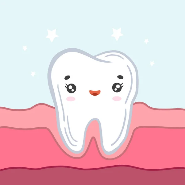 Happy tooth in the gums. Vector illustration in cartoon style. Cute character. — Stock Vector