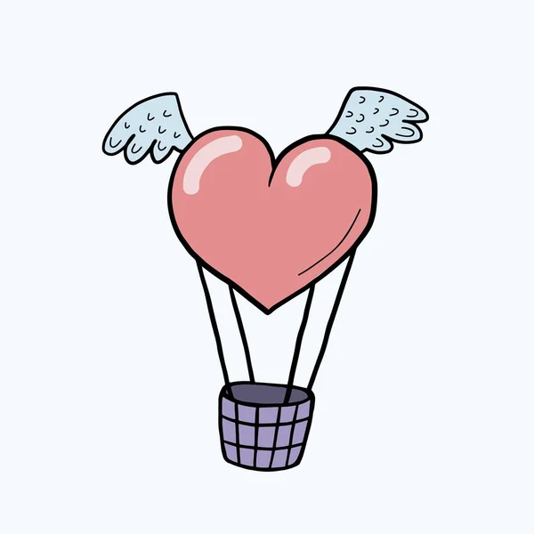 Coeur de ballon. Croquis vectoriel en couleur dans le style doodle. Illustration à main levée. Joyeuse carte de voeux Saint-Valentin — Image vectorielle