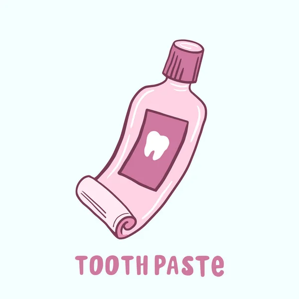 Toothpaste. Vector color illustration in cartoon style. Freehand drawing. — Stock Vector