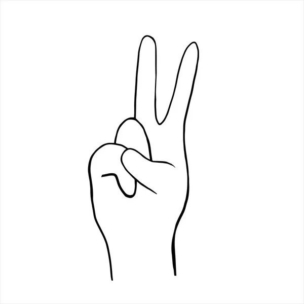 Dva Prsty Nahoru Symbol Míru Vektorová Lineární Ilustrace Ruky — Stockový vektor