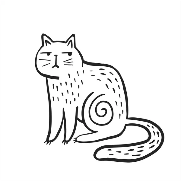 Katze Vektorlineare Darstellung Einer Katze Doodle Zeichnung — Stockvektor