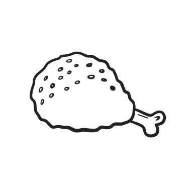 Izgara tavuk budu. Izgara tavuk. Vektör doğrusal çizim. Doodle tarzı yemek çizimi