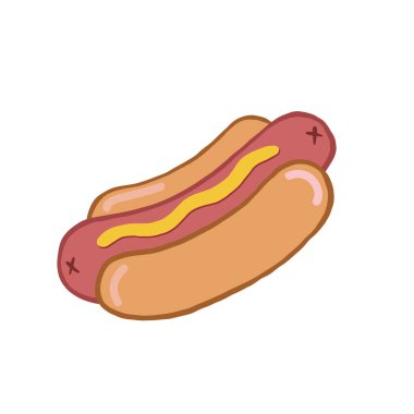 Sosisli sandviç. Renk vektörü doğrusal çizimi. Sosisli sandviç çizimi. Karalama sanatı.