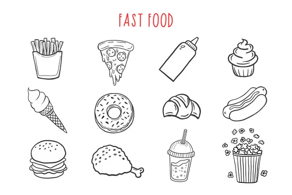 Fast Food Set Vector Fast Food Icons Set Linear Illustrations — Stock Vector