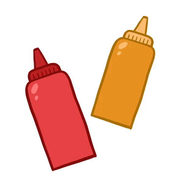 Ketchup Und Senf Vektorfarbige Illustration Cartoon Stil Soßen Ziehen — Stockvektor