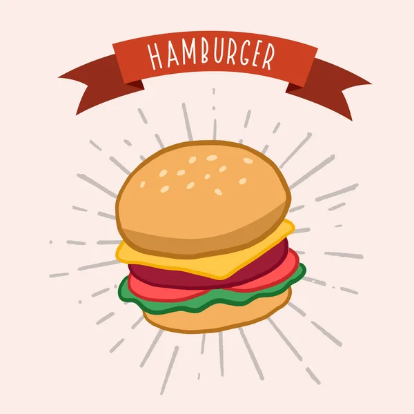 Hamburger Cheeseburger Vektorfarbige Illustration Von Fast Food Cartoon Stil Plakatgestaltung — Stockvektor