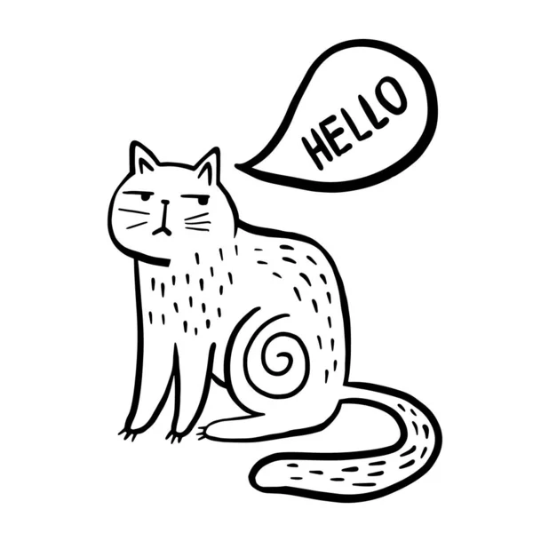 Кэт Векторная Линейная Иллюстрация Кошки Стиле Каракулей Кот Мыслепузырём Отпечатки — стоковый вектор