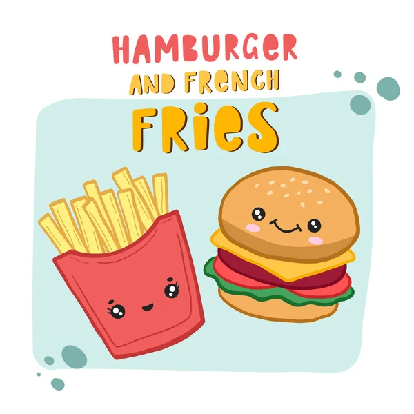 Hambúrguer Batatas Fritas Ilustração Cor Vetorial Estilo Cartoon Imaginem Comida — Vetor de Stock