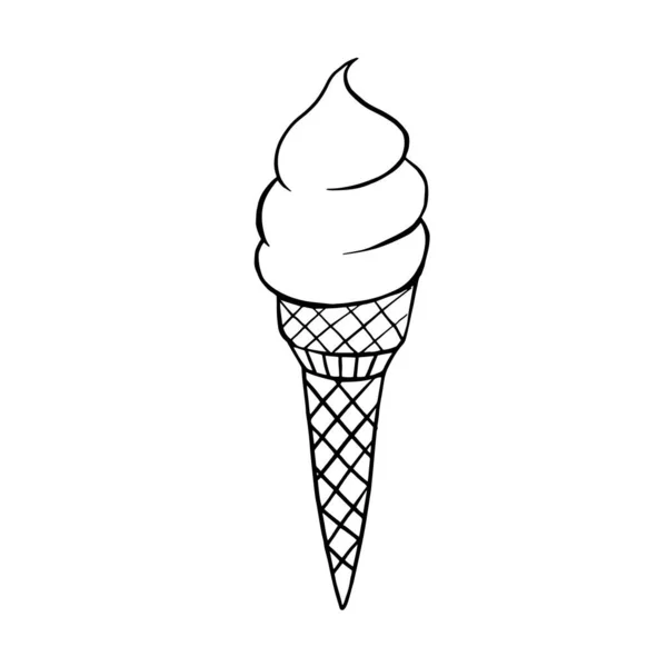 Мороженое Векторная Линейная Иллюстрация Мороженого Конусе Рисование Мороженого Стиле Каракулей — стоковый вектор