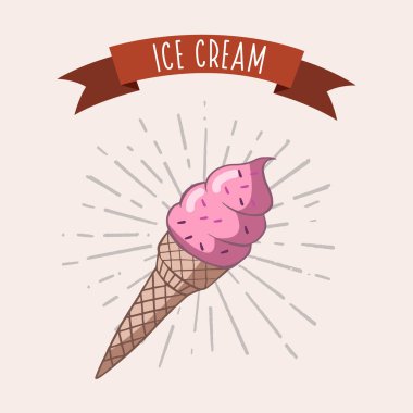 - Dondurma. Vektör renk çizimi. Çizgi film tarzında serbest çizim. Klasik poster tasarımı.