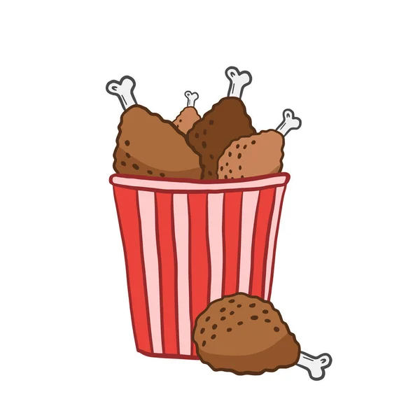 Egy Vödör Grillezett Láb Grillezett Csirke Vektorszín Illusztráció Rajzfilm Stílusban — Stock Vector