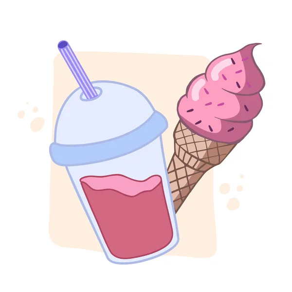 Bebida Helado Boceto Color Vectorial Estilo Dibujos Animados Ilustración Comida — Archivo Imágenes Vectoriales