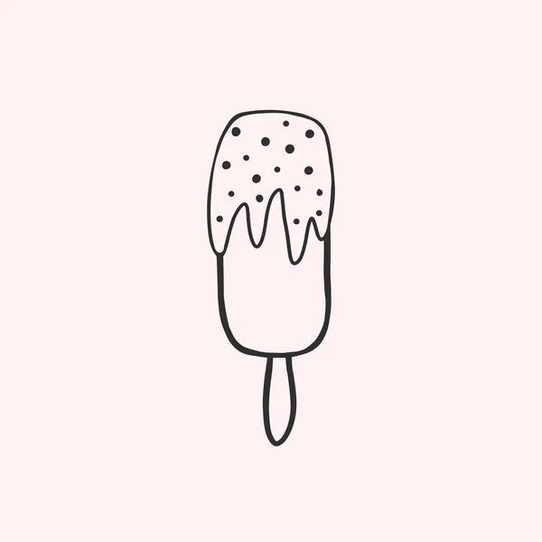 冰淇淋 线性向量图解 冰淇淋图标 冰激淋在手杖上手绘涂鸦绘图 — 图库矢量图片
