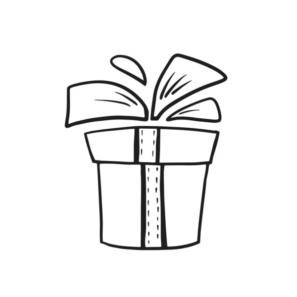 Подарункова Коробка Коробка Бантом Векторні Лінійні Ілюстрації Вільний Каракулі Малюнок — стоковий вектор