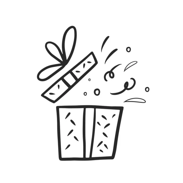 Caja Regalo Caja Regalo Con Una Sorpresa Vector Ilustración Lineal — Vector de stock