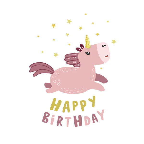 Днем Рождения Векторная Иллюстрация Симпатичный Единорог Дизайн Дня Рождения Открытки — стоковый вектор