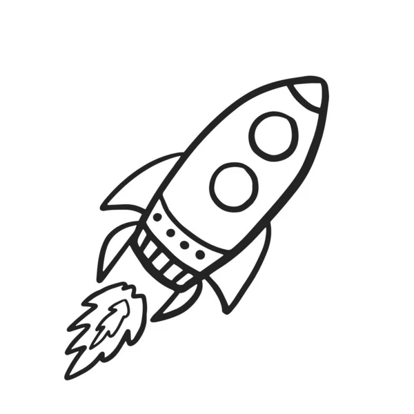 Raketová Loď Vesmírná Loď Vektor Stylu Čmáranice Létající Raketa Bílém — Stockový vektor