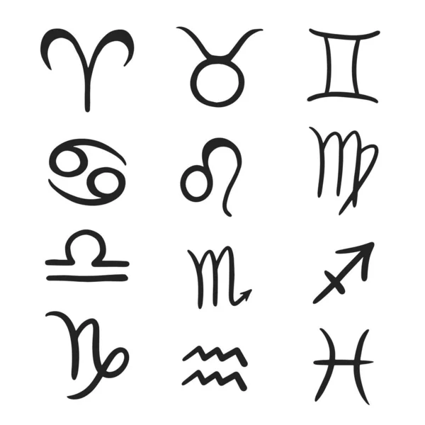 Znamení Zvěrokruhu Symboly Znamení Zvěrokruhu Sada Zvěrokruhových Symbolů Vektorová Ilustrace — Stockový vektor
