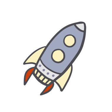 Roket Uzay Gemisi. Renkli vektör çizimi. Uçan roket. Çizim biçimi