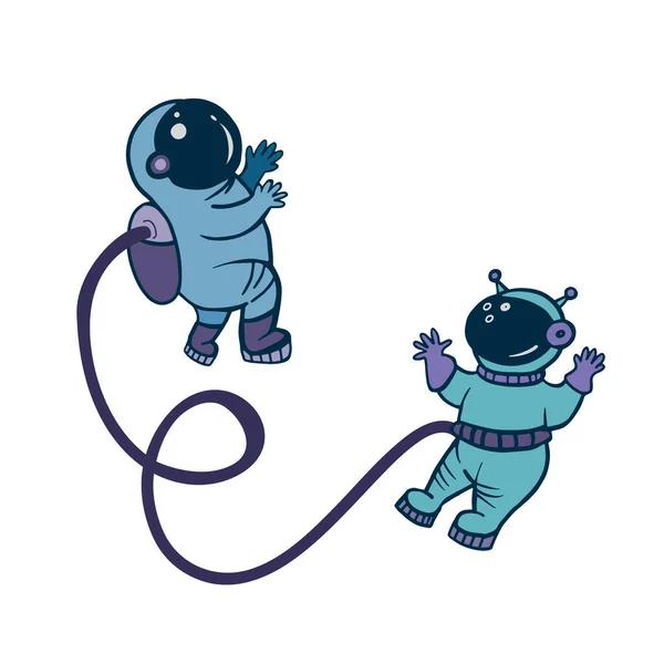 Astronautas Astronautas Espacio Gente Espacio Ilustración Color Vectorial Estilo Dibujos — Archivo Imágenes Vectoriales