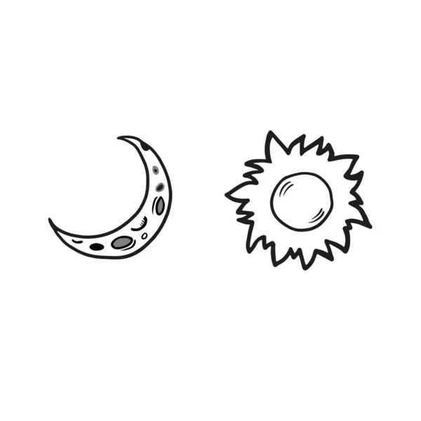Güneş Vector Doodle Tarzı Karalama Güneş Ayın Işaretleri Hilal Güneş — Stok Vektör