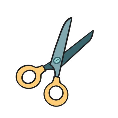 Makas ver. Vektör renk işareti. Doodle biçim illüstrasyonu.