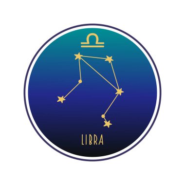 Terazi. Zodiac takımyıldızı Terazi burcu. Vektör renk çizimi. Libra takımyıldızı ve işareti