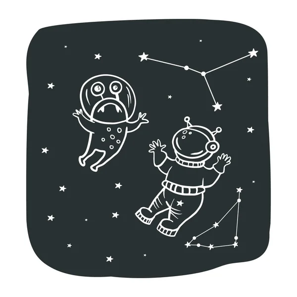 Astronauta Alieno Illustrazione Spaziale Illustrazione Vettoriale Dello Spazio Con Stile — Vettoriale Stock