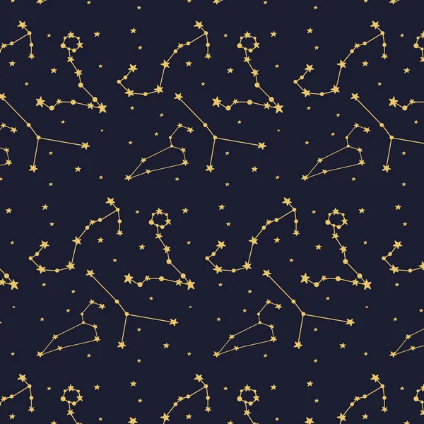Созвездия Образец Созвездия Ночное Небо Звездами Созвездиями Векторный Орнамент — стоковый вектор