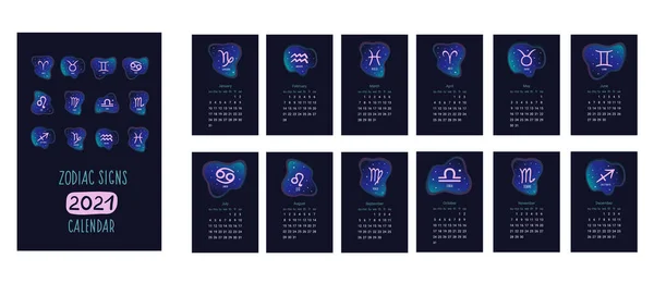Календарь Зодиакальный Календарь 2021 Векторная Иллюстрация Знаков Архитектора — стоковый вектор