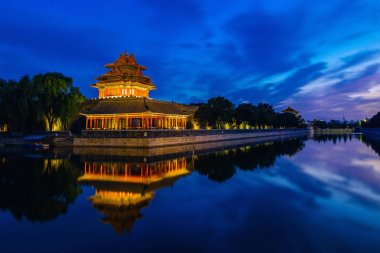 Beijing, Çin - 27 Haziran 2014: Yasak Şehir hendek, Co günbatımında