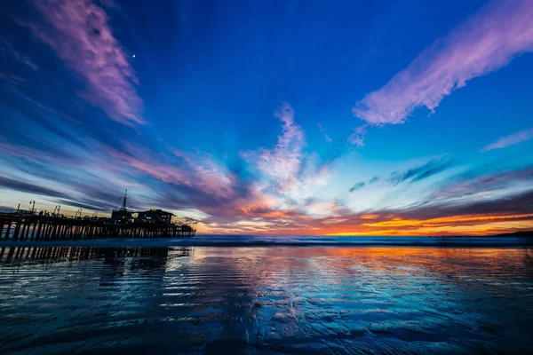 Napnyugta Santa Monica Beach, Los Angeles, Ca, Usa — Stock Fotó