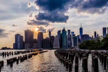 Günbatımı, aşağı Manhattan Skyline, New York Amerika Birleşik Devletleri