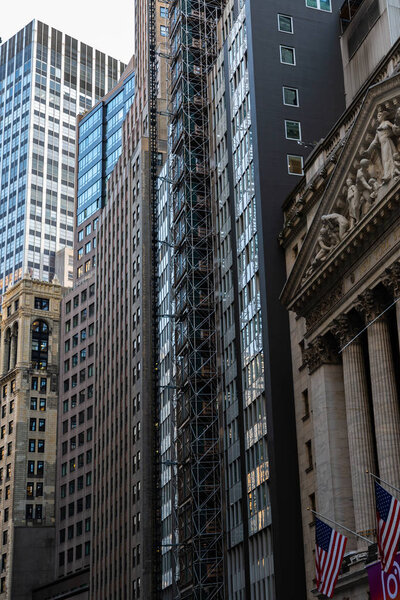 Skyscraper and old buildings of Wall Street in Lower Manhattan in New York City United States