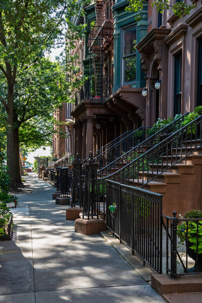 New York, City / USA - JUL 10 2018: Old Buildings of Brooklyn Heights Neighborhood in New York City