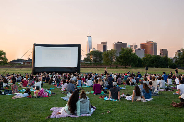 New York City / USA - JUL 14 2018: Escape in New York outdoor films on Governors Island