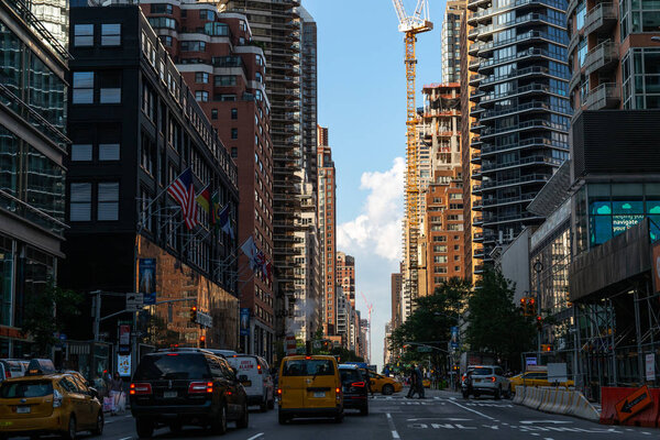 New York City / USA - JUL 27 2018: Skyscrapers and buildings on Lexington Avenue in Midtown Manhattan