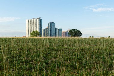 New York City / Usa - 31 Haziran 2018: Long Island City Manhattan binaları, gökdelenler ve apartman manzarası Roosevelt Adası 'ndan sabahın erken saatlerinde
