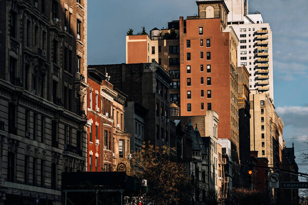 New York City - USA - Mar 18 2019: Sunset at historical buildings in Amsterdan Avenue Upper West Side