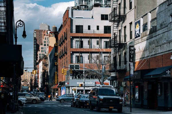 New York City - USA - Mar 19 2019: Ludlow Street view of Chinatown in Lower Manhattan