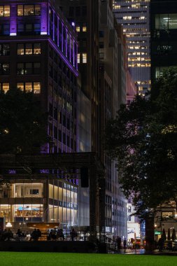 Night view of skyscrapers and buildings in midtown Manhattan
