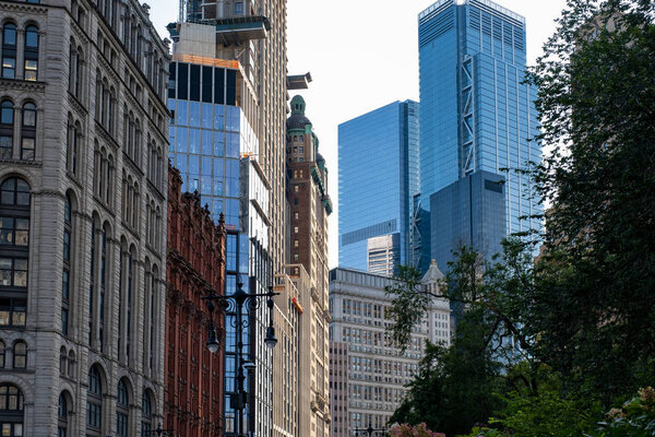 Brooklyn NY - USA - Jul 9 2019: Old and contemporary buildings in Lower Manhattan