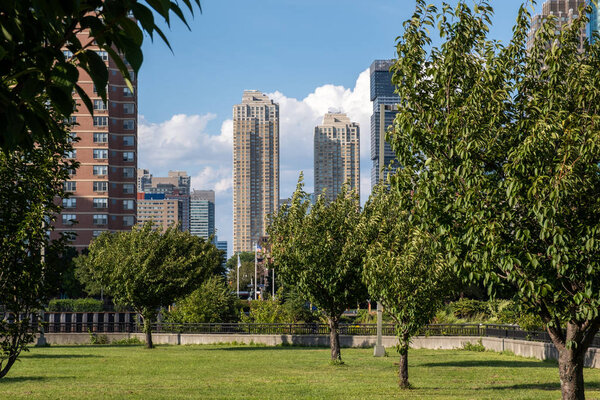 Jersey City, NJ - USA - Aug 30 2019: Liberty State Park is a park in the U.S. state of New Jersey opposite both Liberty Island and Ellis Island