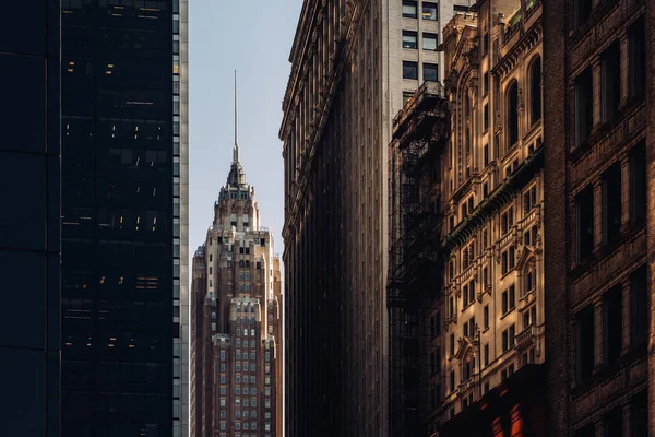 Finansal Dağıtım 'daki eski ve modern gökdelenlerin yakın görüntüsü