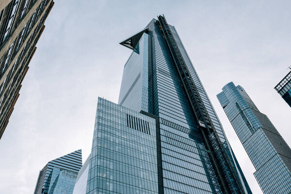 Looking up view of unfinished skyscraper 30 Hudson Yards in midt