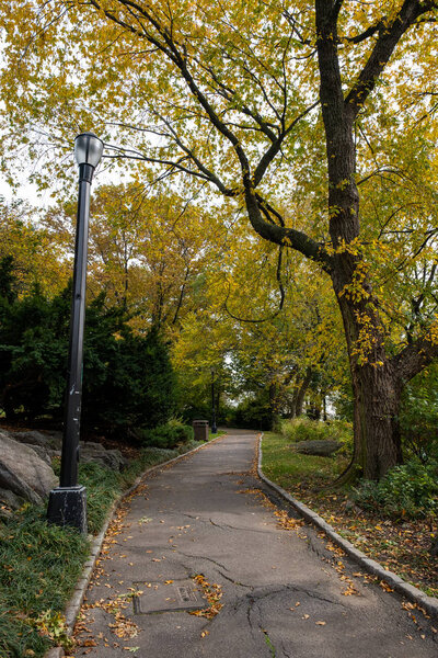 New York City - USA - Oct 25 2019: Fall foliage color of Fort Tryon Park in Fort George Manhattan