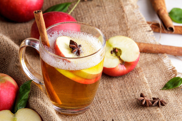 hard apple cider with cinnamon stick and apple slice
