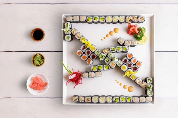 Japanese food maki platter with various of maki sushi — Stock Photo, Image